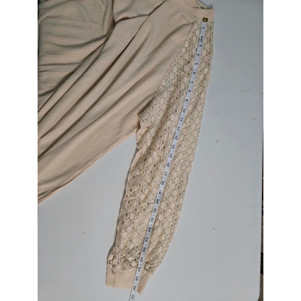 JWD Beige Waffle Knit Top Crochet Lace Long Sleeve Crew Neck Plus‎ Size 3X NWT - Picture 9 of 10